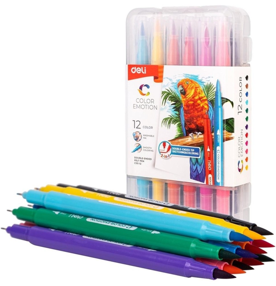 Deli Washable Brush Tip Felt Pen 12Pc 1PCk