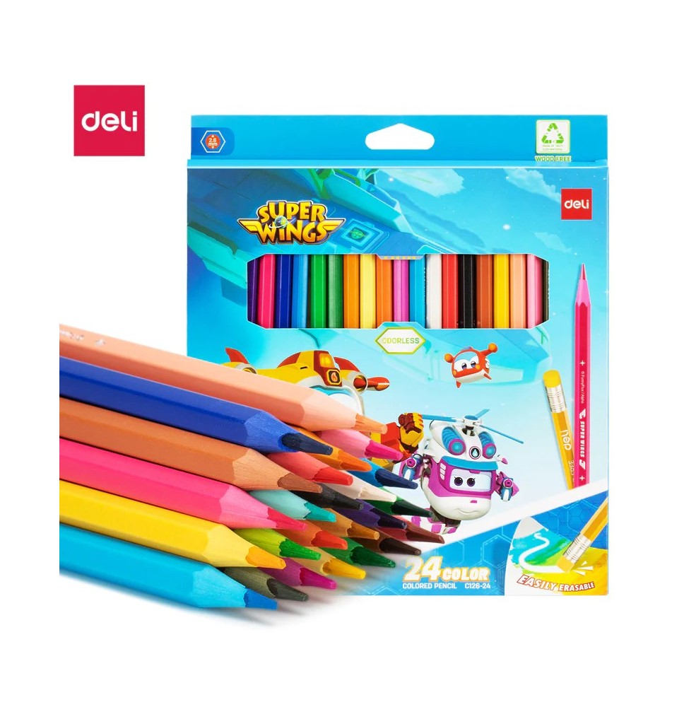 Deli Super Wings Color Pencil 24Pcs 1Pck