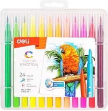 Deli 24 Washable Ink Brush Tip Felt Pen 1Pck