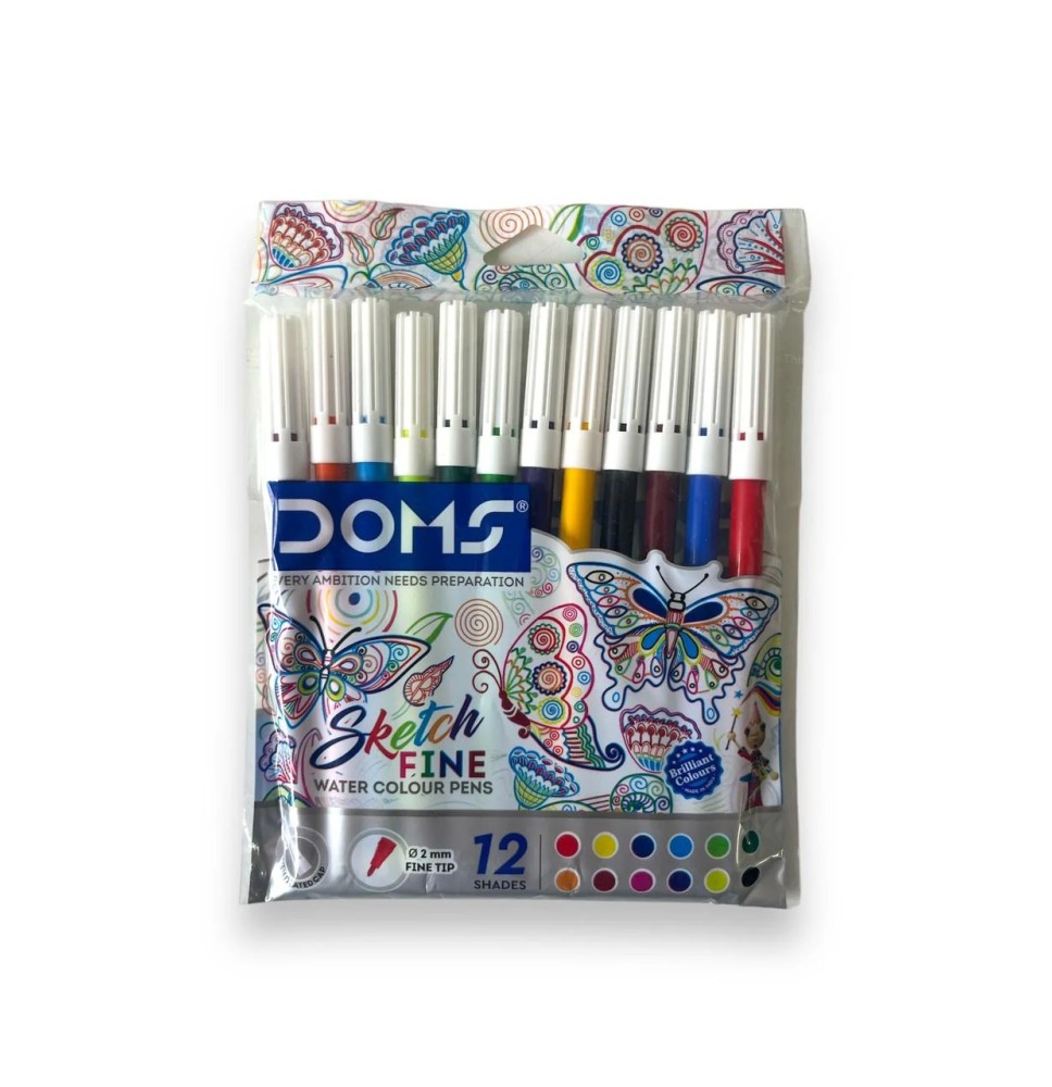 Doms Sketch Fine Water Color Pen 12 Shade 1 Pck