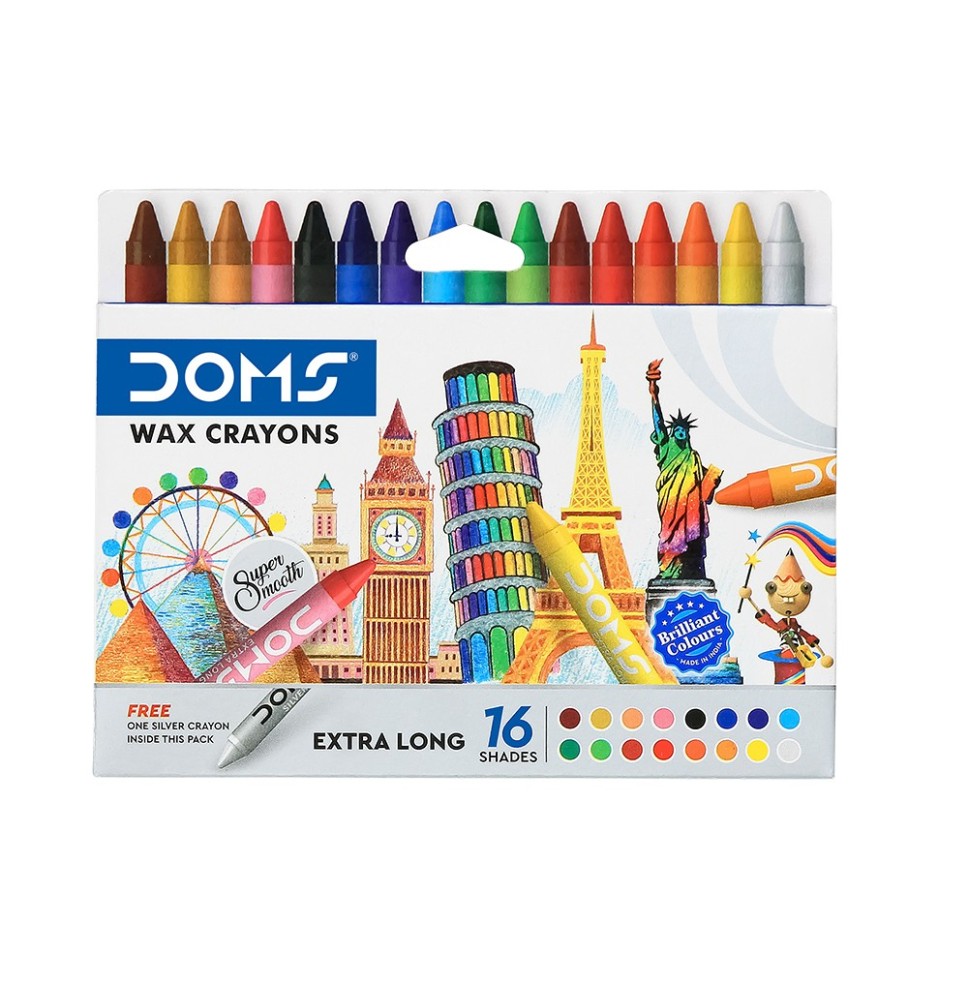 Doms Extra-Long Wax Crayons 16 Pcs 1Pck