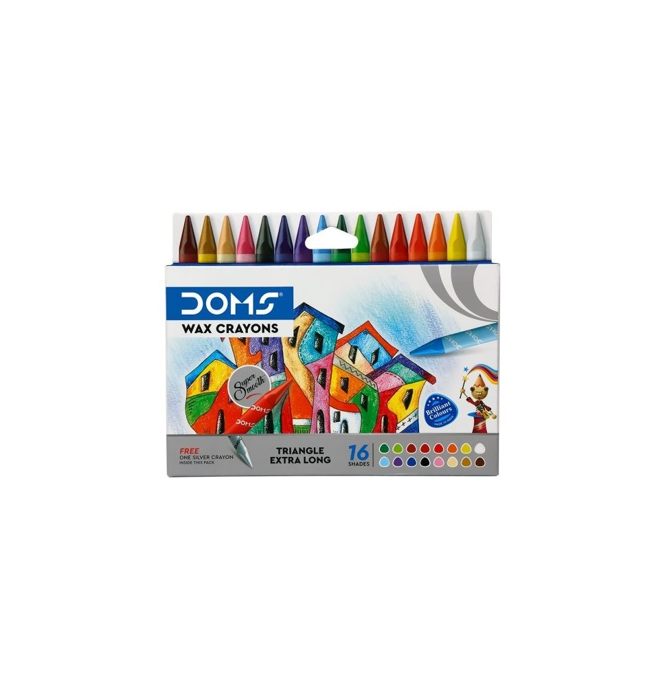 Doms Triangular Extra-Long Wax Crayons 16Shades