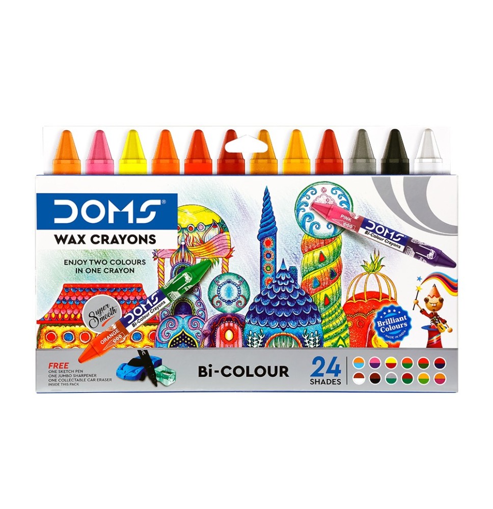 Doms Bi-Colour Wax Crayons 24Shades 1Pck