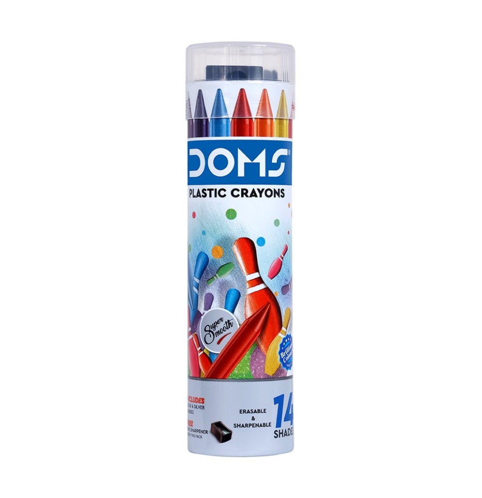 Doms Plastic Crayons & Eraser 14+1 Pcs