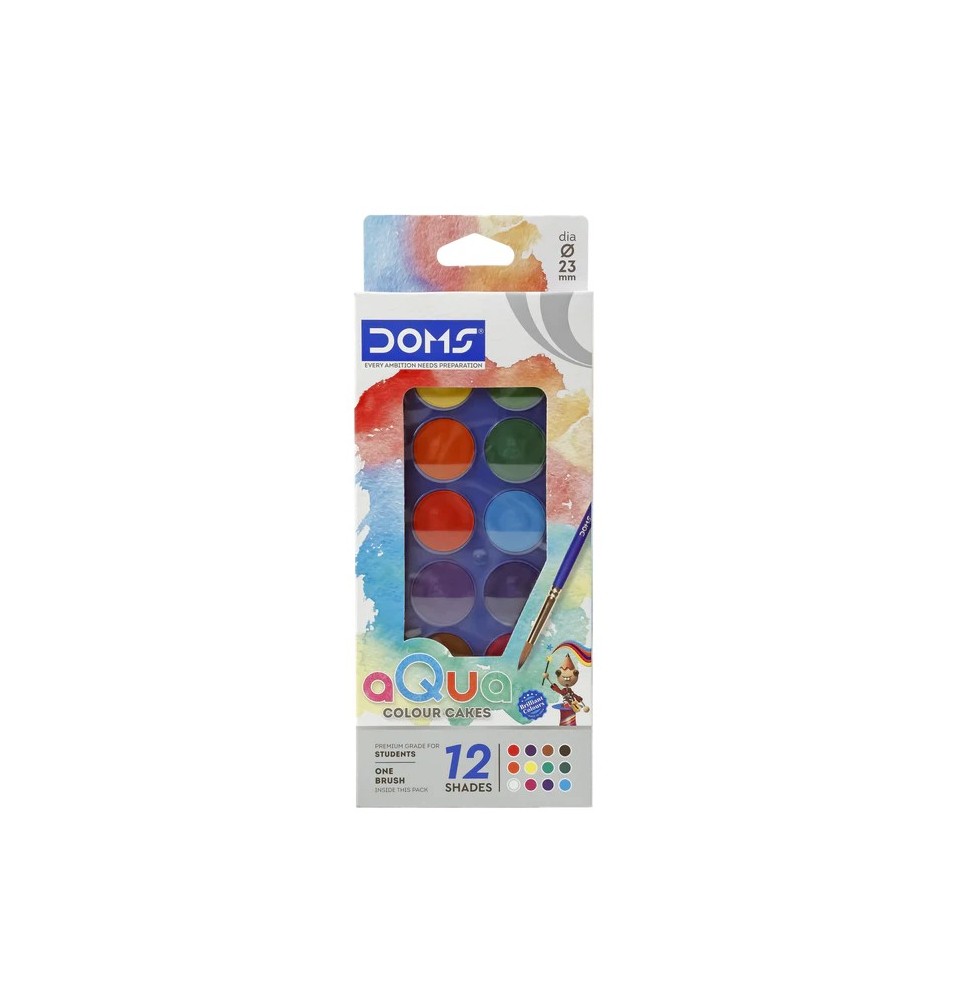 Doms Water Colour Cakes 23mm 12Shades 1Pck