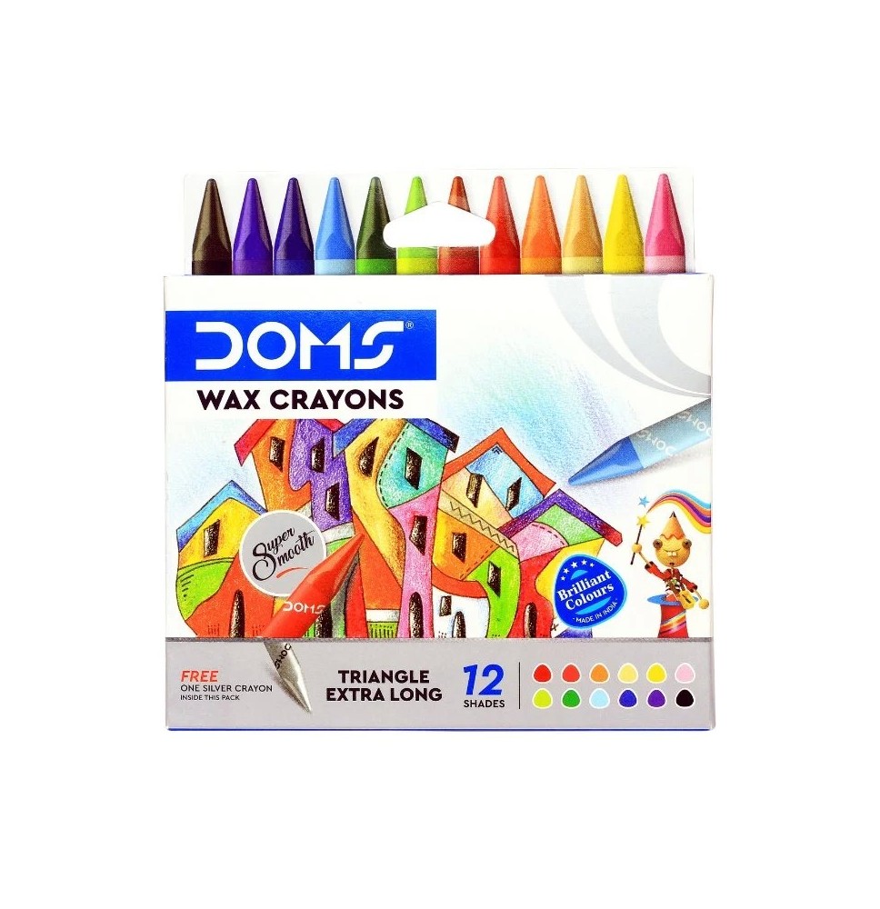 Doms Triangle Wax Crayons  12Shades 1Pck