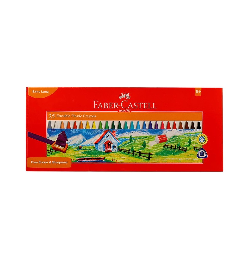 Faber-Casstell 25 Erasable  Plastic Crayons & Sharpener