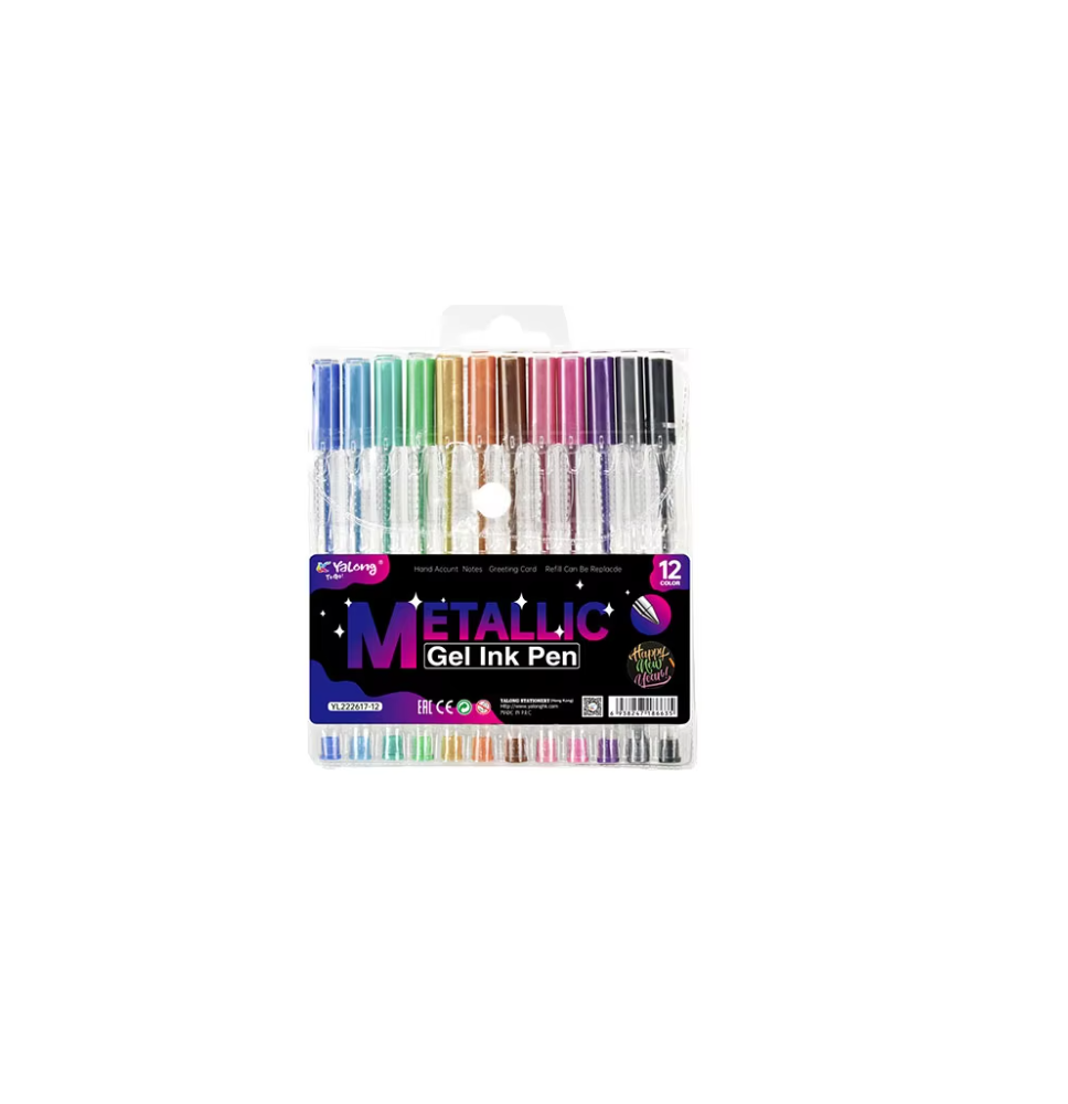 Yalong Metallic Gel Ink Pen 12Pc 1Pck