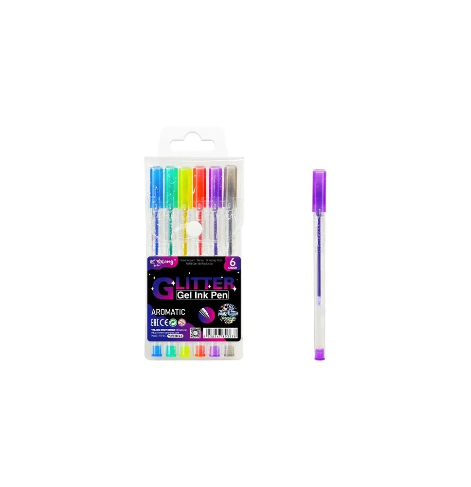 Yalong Glitter Gel Ink Pen 6Pc 1Pck