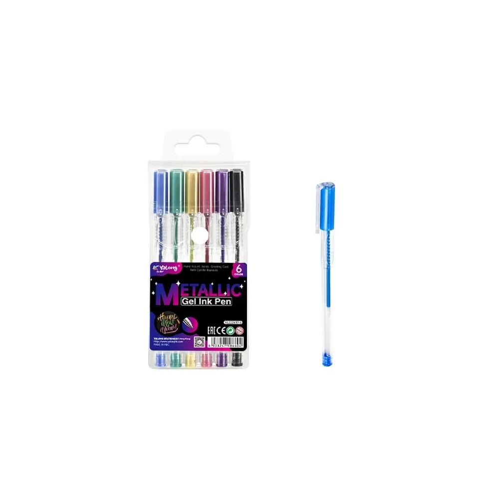 Yalong Metallic Gel Ink Pen 6Pc 1Pck