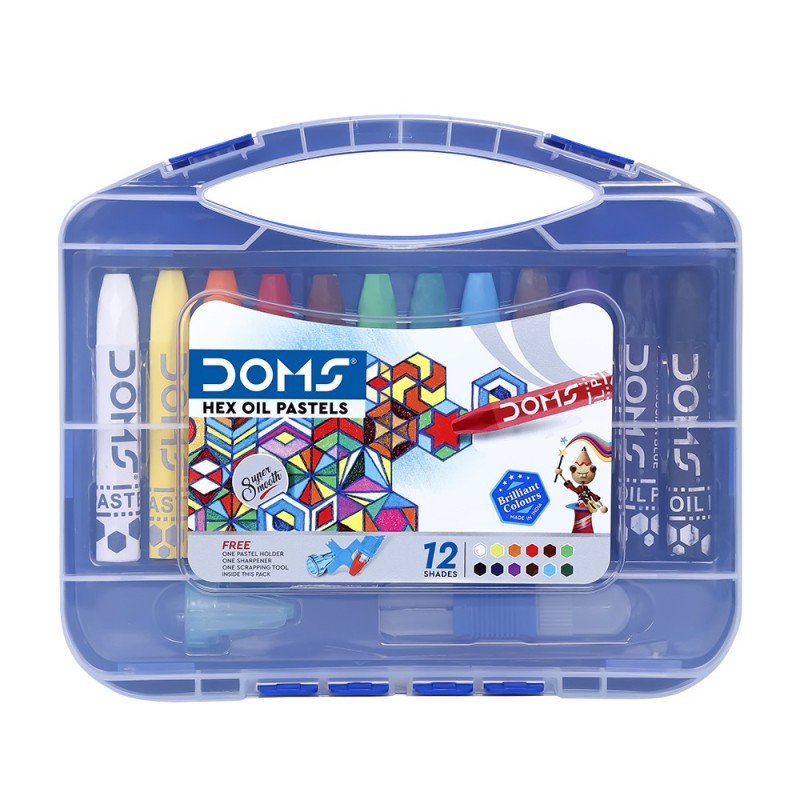 Doms Hex Oil Pastels With 1 Pastel Holder 12 Shades  + 1 Scraping Tool