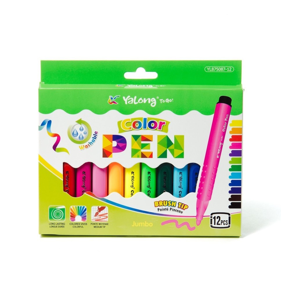 Yalong Washable Jumbo Color Pen 12Pc 1Pck