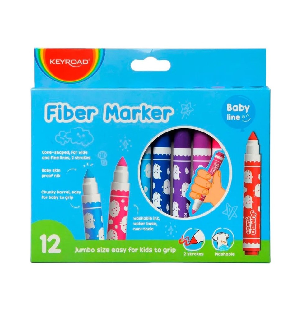 Keyroad Fiber Marker 12Pcs 1Pck