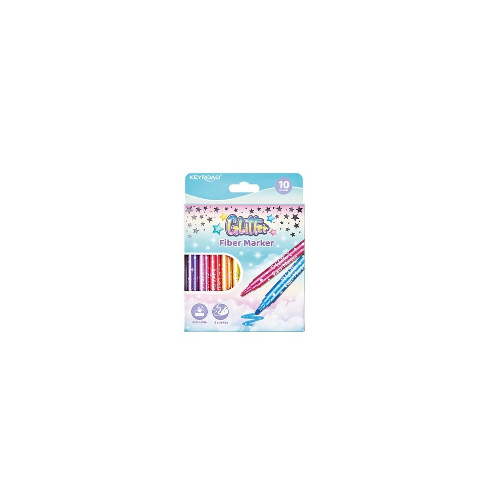 Keyroad Glitter Fiber Marker 10Pcs 1Pck