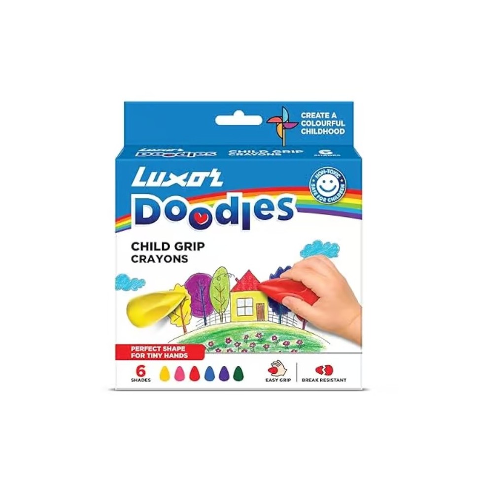 Luxor Doodles Child Grip Crayons 6Pc 1Box