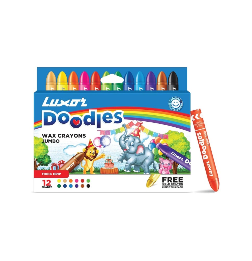 Luxor Doodle Wax Crayons Jumbo 12Pc 1Box