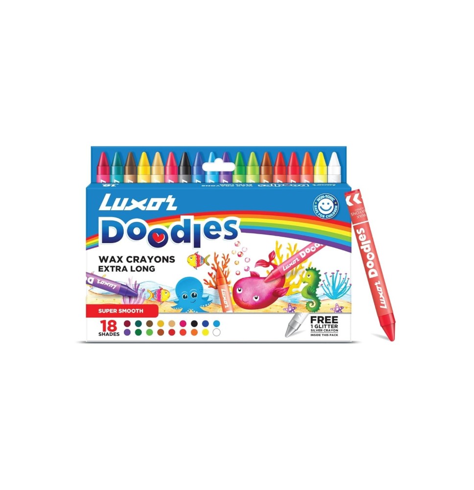 Luxor Doodles Wax Crayons Extralong 18Pc 1Box