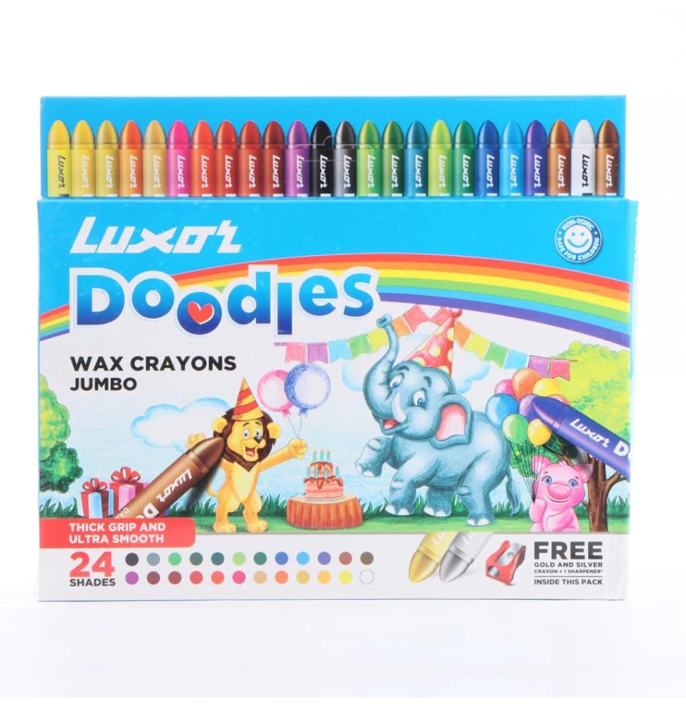 Luxor Doodles Wax Crayons Jumbo 24Pc 1Pck