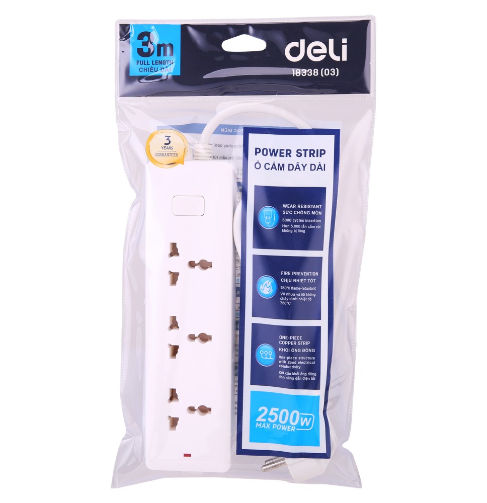 Deli Master Power Strip Switch 2500w/3m 1Pc