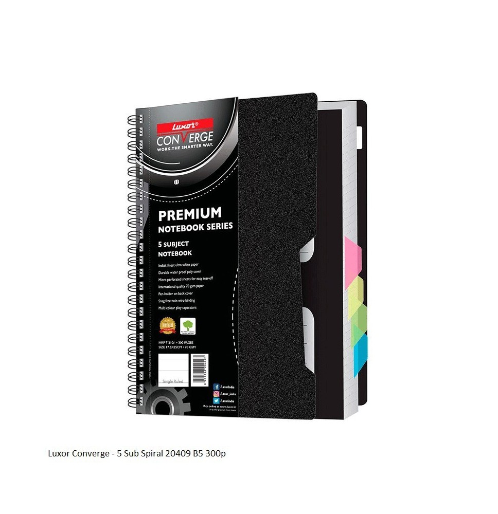 Luxor Converge Spiral 5Subject B5 Notebook 300Pages 1Pc