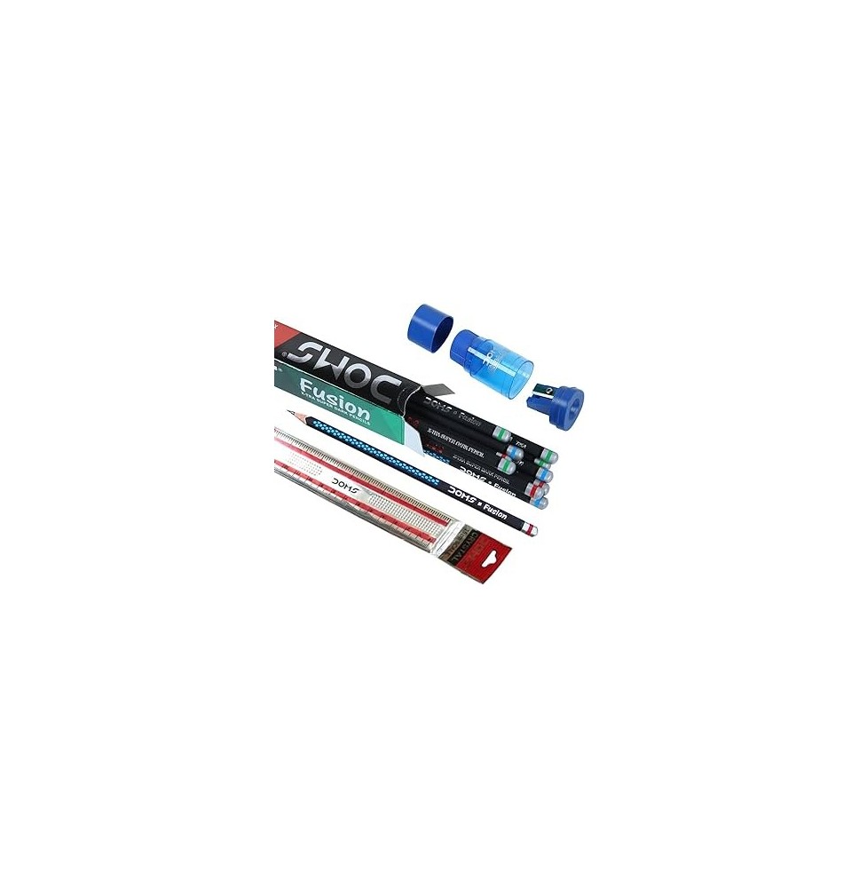 Doms Fusion 12 X-Tra Super Dark Triangle Pencils + Sharpener & 15cm Scale