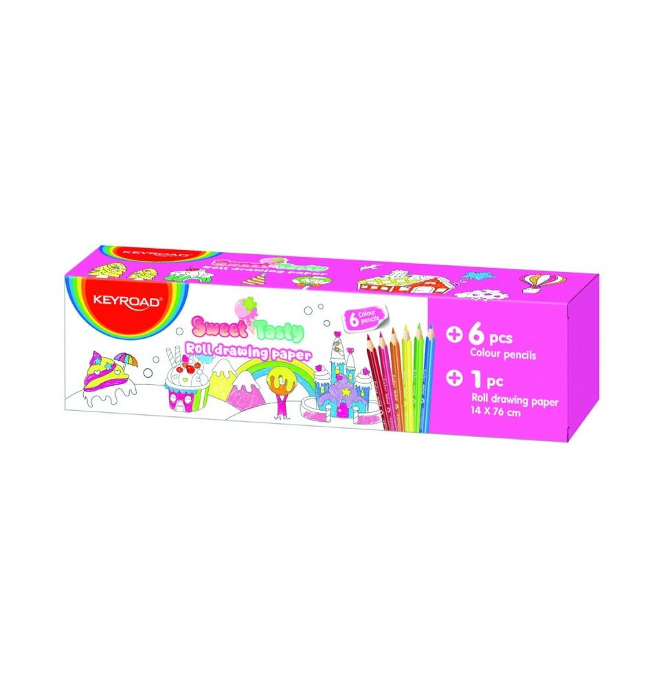 Keyroard Roll Drawing Paper+6Color Pencil-Sweet Tasty 14x76CM 1Pc