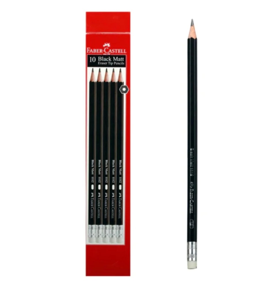 Faber-Castell 10 Black Matt Eraser Tip Pencils