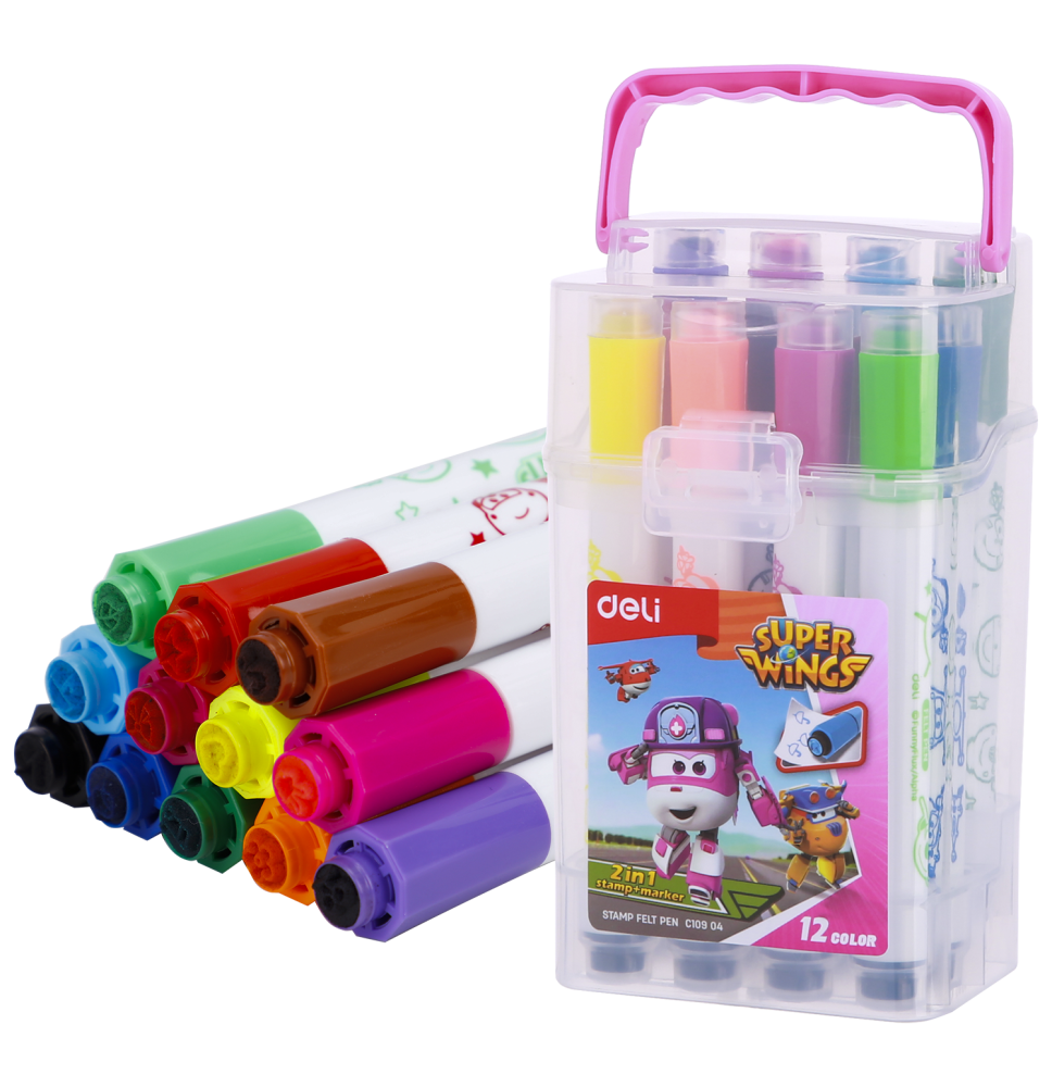 Deli 2in1 Stamp+Felt Pen 12Pc 1Pck