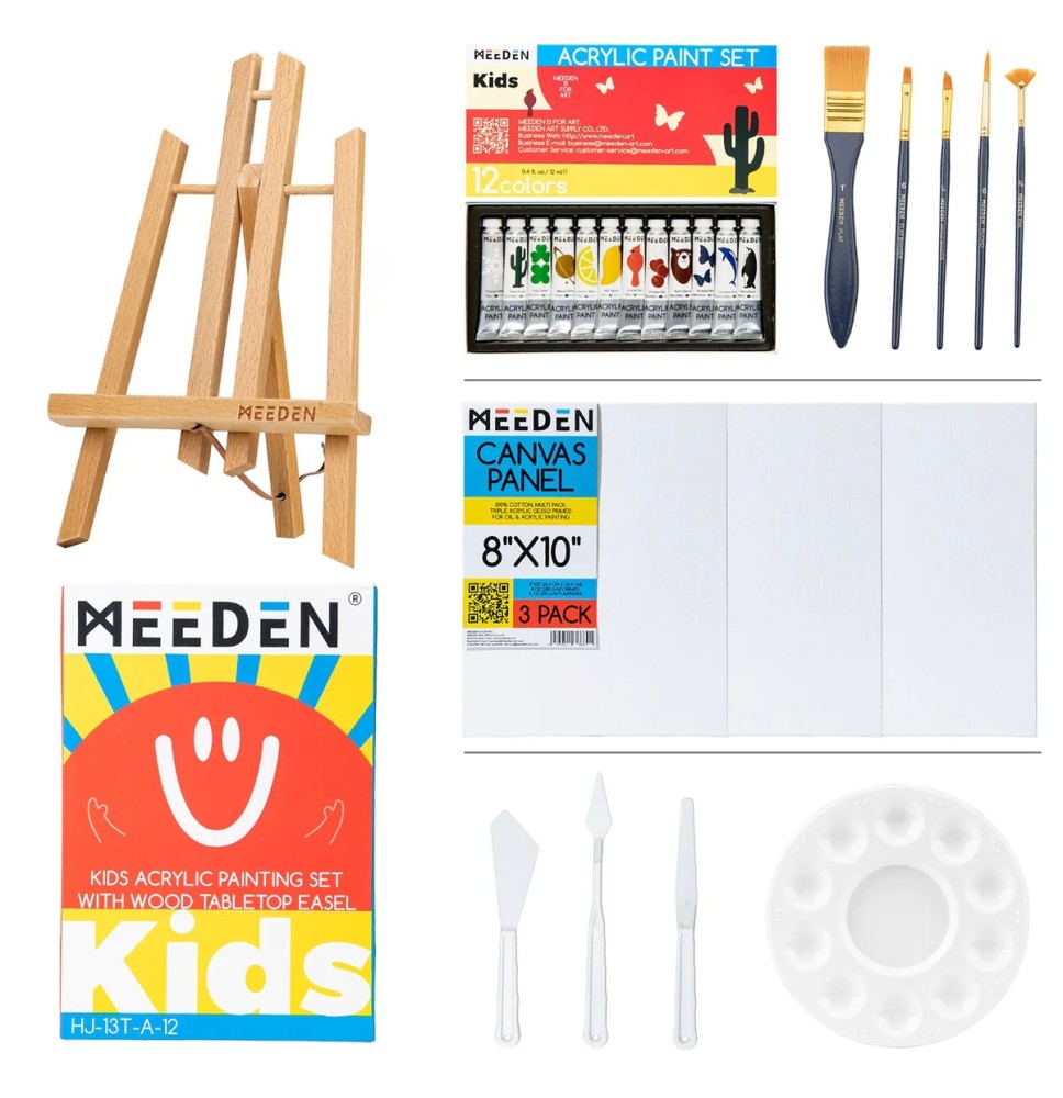 Meeden Kids Acrylic Painting Set With Wood Table Top Easel