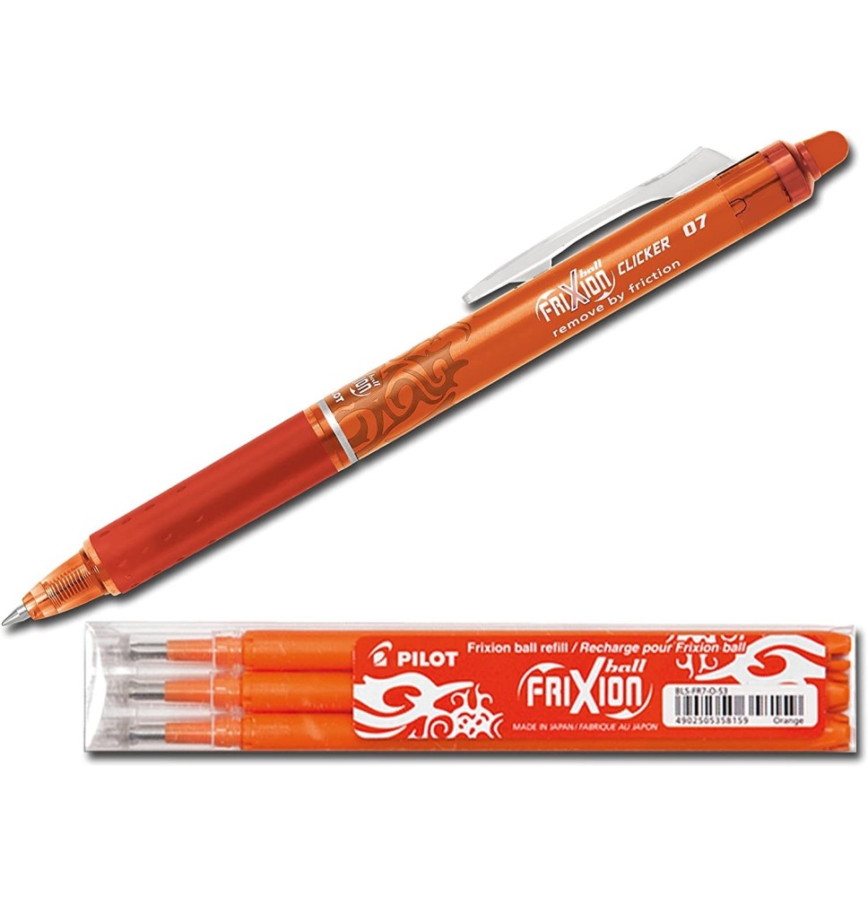 Pilot Frexion Clicker Roller Ball Pen 0.7mm Orange 1Pc