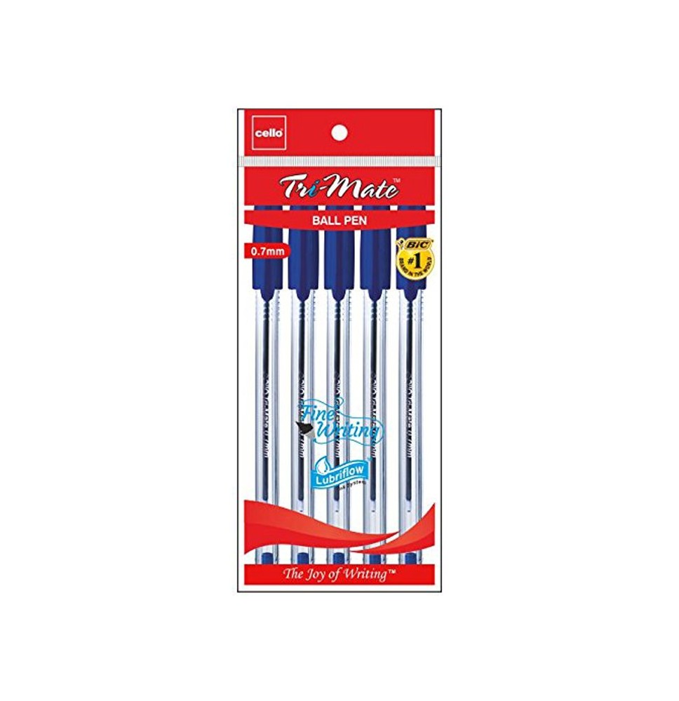 Cello Tri-Mate Ball Pens 5Pc 1Pck