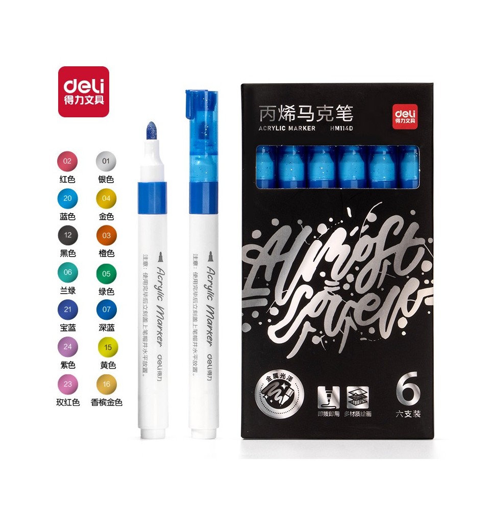 Deli Acrylic Marker 6Pc 1Pck