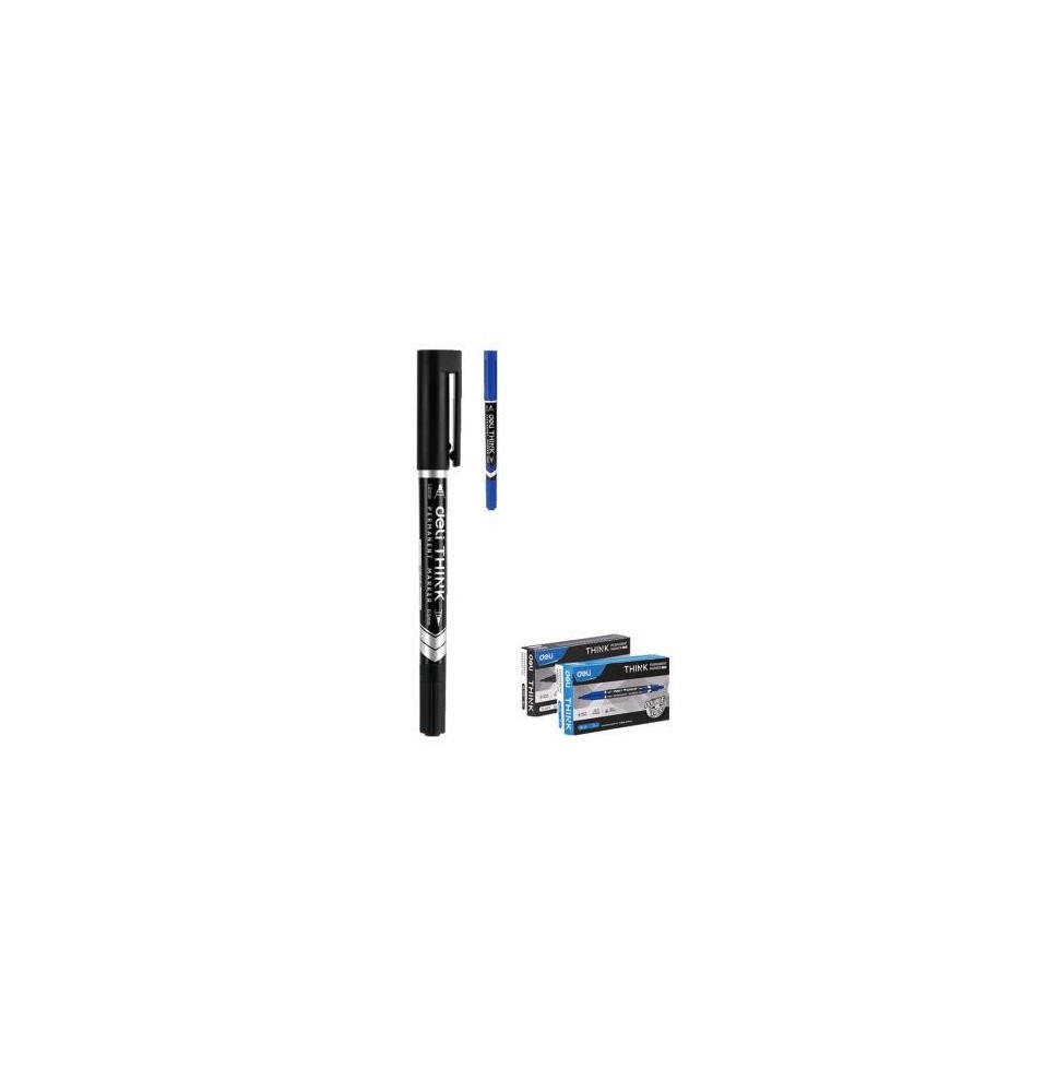 Deli Think Permanent Marker 2Tip Blue 12Pc 1Pck