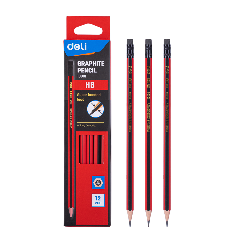 Deli Graphite Pencil Super Bonded Lead Hb 12Pcs*1Pck