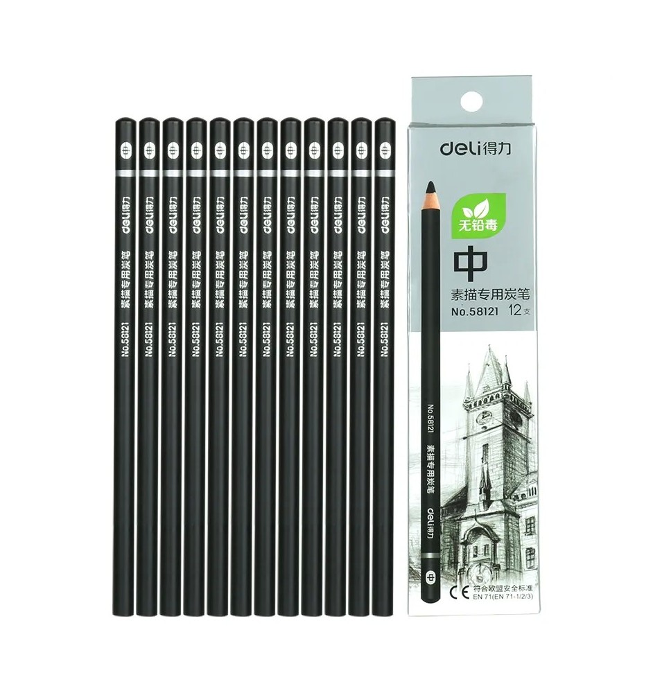 Deli Charcoal Pencil 12Pcs 1Pck