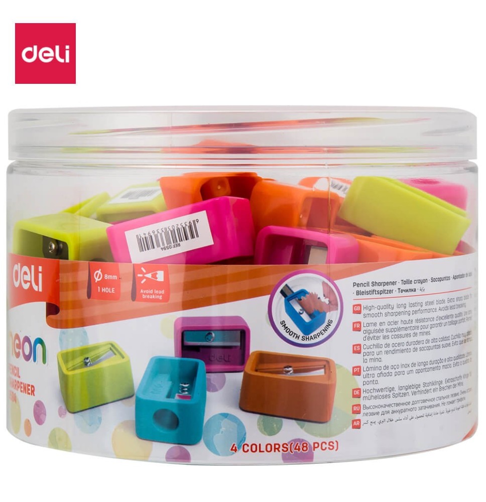 Deli Neon Pencil Sharpener 8mm  48Pcs 1Pck